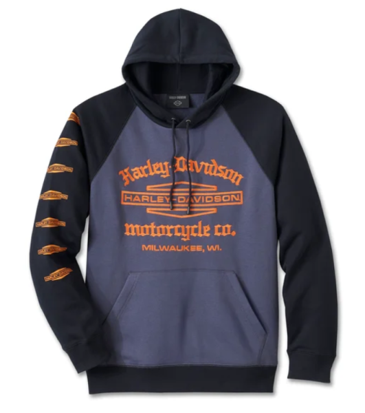 Harley Davidson Old English Stacked Bar & Shield Raglan Hoodie Herren Schwarz