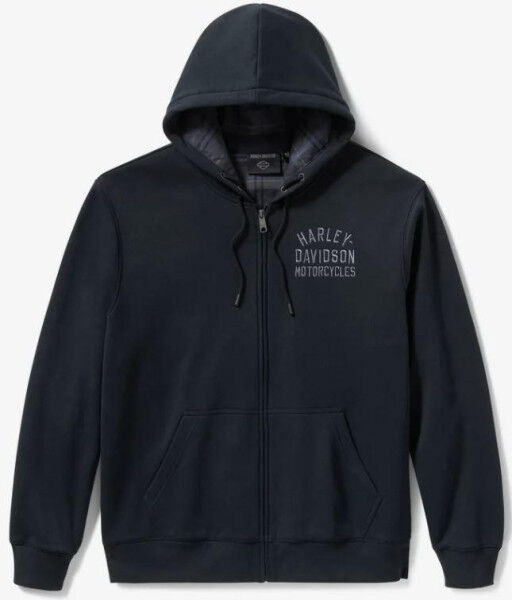 Harley Davidson Plaid Lined Zip Hoodie - Harley Black