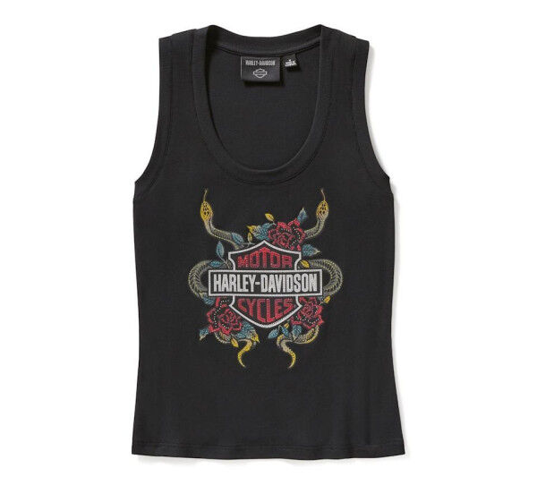 Harley Davidson Serpent Rose Bling Ribbed Tanktop - Harley Black