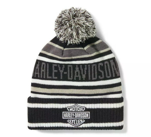 Harley Davidson Stripe Pom Beanie - Harley Black und Cloud Dancer
