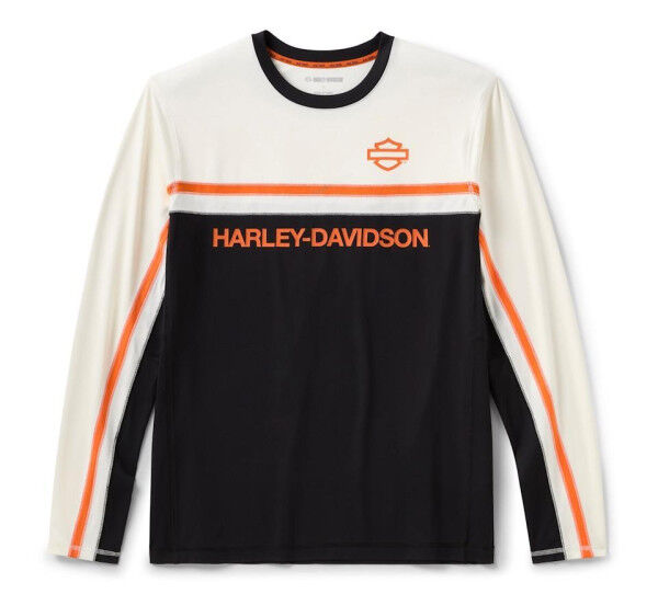 Harley Davidson TECH Vented Long Sleeve Knit Crew für Herren - Harley Black & Cloud Dancer
