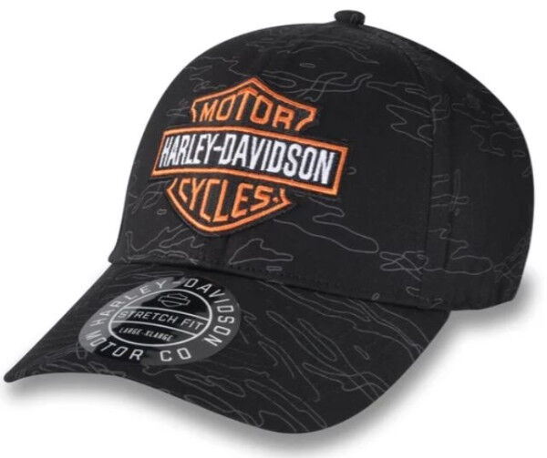 Harley Davidson Enflame Bar & Shield Stretch-Fit Baseball Cap-black