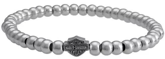 Harley Davidson Damen Armband 7" mit kleinen Perlen Bar & Shield silber