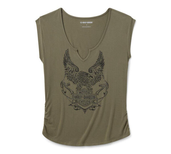 Harley Davidson Women's Bling H-D® Born to Fly Notch Neck Muscle Tee - Grape Leaf