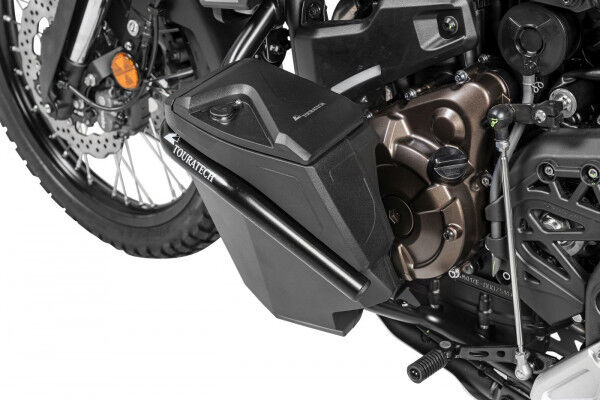 Werkzeugbox mit Motorsturzbügel - Nachrüstsatz - linke Seite Edelstahl schwarz für Yamaha Tenere 700