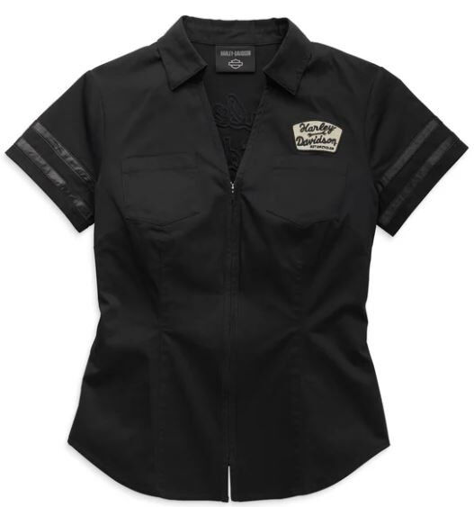 Harley Davidson Artisan Zip Front Shirt für Damen schwarz