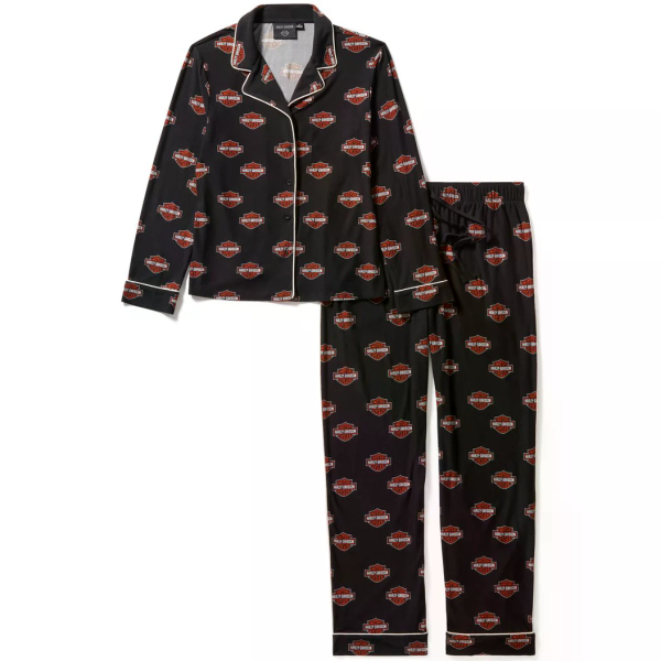 Harley Davidson Schlafanzug Set Bar & Shield Button Front schwarz/orange
