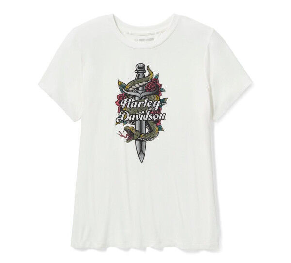 Harley Davidson Serpent Rose Bling T-Shirt mit Rundhalsausschnitt