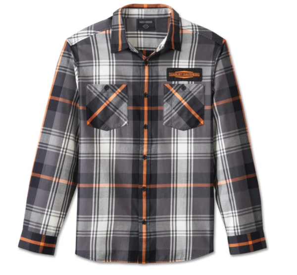 Harley Davidson Stacked Bar & Shield Long Sleeve Plaid Shirt Herren