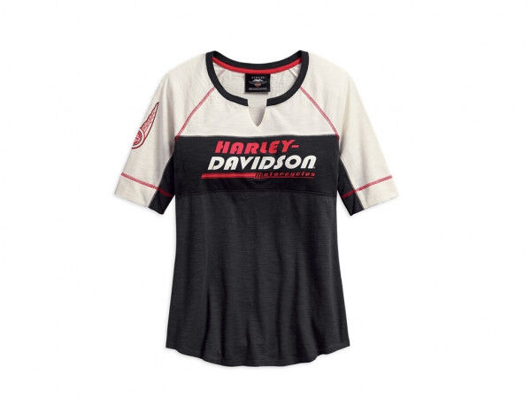 Harley-Davidson Notch Neck Colorblock Damen T-Shirt Schwarz 96204-18VW