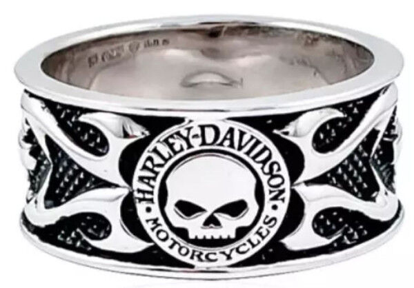 Harley-Davidson Ring Skull & Tribal Flame Silber