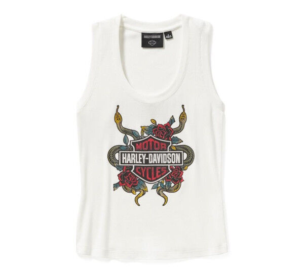 Harley Davidson Serpent Rose Bling Ribbed Tanktop - Cloud Dancer