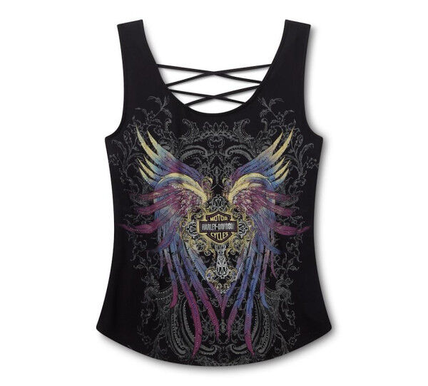 Harley Davidson Women's Bling H-D® Moto Wings Laced Back Tank - Harley Black