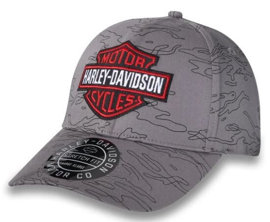 Harley Davidson Enflame Bar & Shield Stretch-Fit Baseball Cap - grau